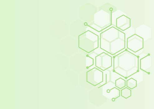 a green background with hexagons and lines vector
