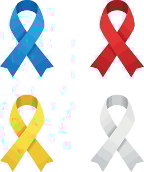 Awareness ribbons set in blue red yellow and white colors illustration vector