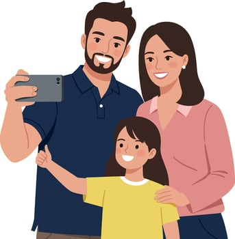 Family taking selfie together with cheerful expressions and casual clothing illustration vector