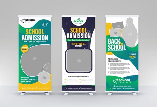 School Roll Up Banner education x banner standee design template vector