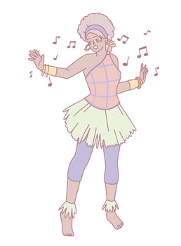A Joyful Dancer in a Colorful Retro Outfit, Surrounded by Music Notes and Energy vector