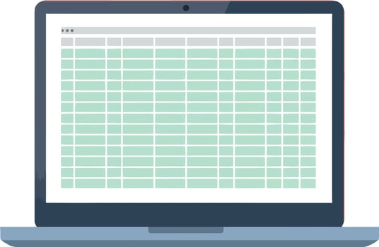 Laptop computer with spreadsheet data screen business technology illustration vector