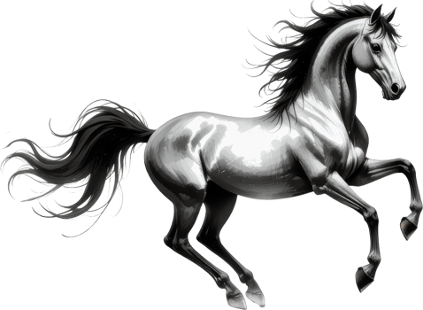 majestic horse with flowing mane and tail leaps gracefully against transparent background, showcasing its strength and beauty in motion. png