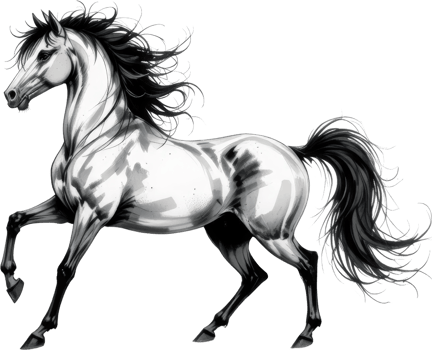 majestic horse with flowing mane stands proudly against transparent background, showcasing its beauty and grace. This stunning creature embodies strength and elegance in every stride. png
