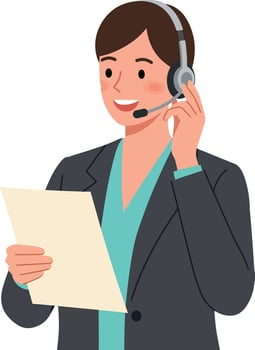 Customer service representative wearing headset holding document illustration vector