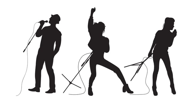Collection of music singer silhouette performance illustrations vector