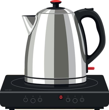 Electric kettle with black handle on induction cooktop kitchen appliance illustration vector