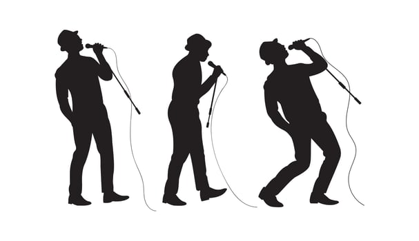 Silhouette of male singer wearing hat performing vector