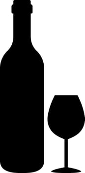 Silhouette of a wine bottle and glass in style vector