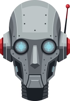 Robot Head with Antenna and Blue Eyes Futuristic Technology Illustration vector