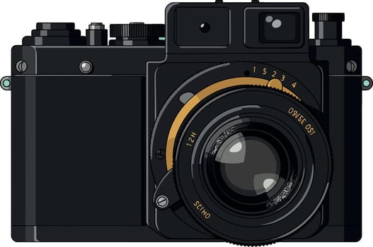 Vintage camera illustration with black and gold details and classic design vector