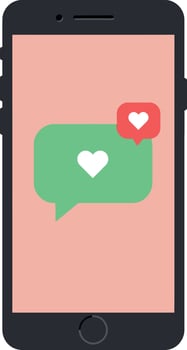 Smartphone with heart chat bubbles showing social media likes and messages illustration vector