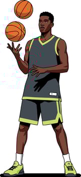 Basketball player juggling two basketballs in athletic gear illustration vector