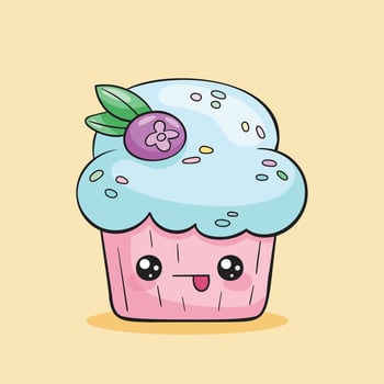 Cute kawaii cupcake. A charming sweet dessert vector