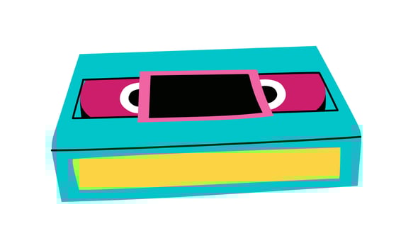videotape is colored with retro aesthetics. An old cassette. An analog of a physical medium. Pop culture. films of the 90s, isolated element, flat clipart on a white. Point illustration vector