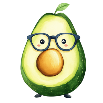 Avocado with cute glasses on transparent Background png