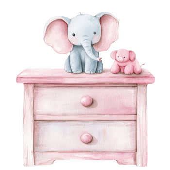 Toys on a pink dresser on transparent Background png