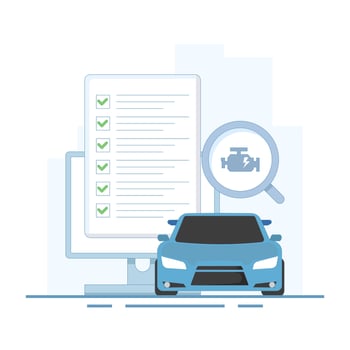 Car health check process concept. Perfect for automotive service, vehicle diagnostics, car maintenance and checkup related concepts. Flat design illustration on background. vector