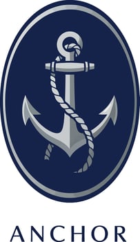 Anchor logo design with navy blue and silver color scheme illustration vector
