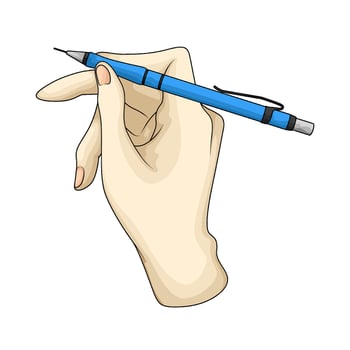 hand holding blue pencil illustration vector