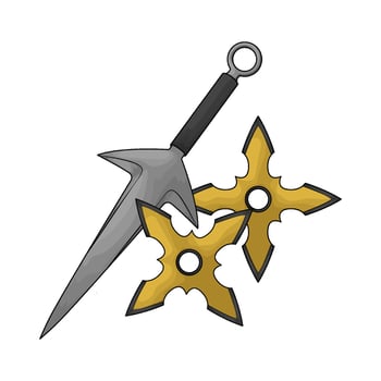 illustration of Golden Ninja Star Shuriken with kunai vector