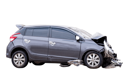 Car crash, Side view of black sedan car get damaged by accident on the road. damaged cars after collision. isolated on transparent background. File png