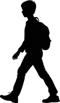 High-Contrast Black and White Silhouette of a Young Boy Walking vector