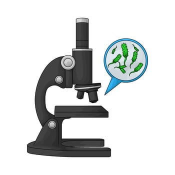 illustration of microscope with bacteria vector