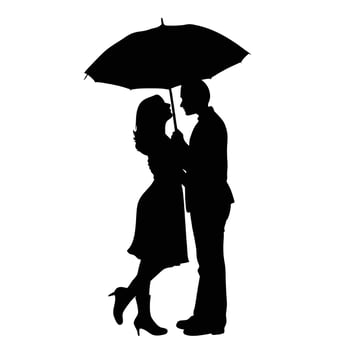 Silhouette of loving couple standing under umbrella romantic embrace artwork vector