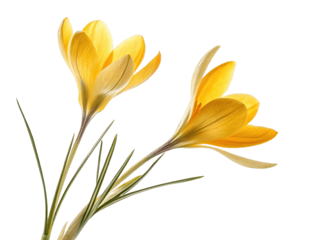 Bright yellow crocus flowers bloom gracefully, showcasing their delicate petals and vibrant colors in stunning display of nature beauty png