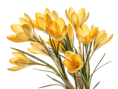 Bright yellow crocus flowers bloom beautifully, bringing joy and warmth to any garden or landscape png