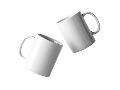 White mugs in mockup design create perfect canvas for personalized artwork or branding, ideal for showcasing creativity and style png