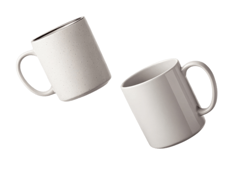Modern mug mockup featuring two stylish ceramic mugs in minimalist design showcasing their unique textures and colors png