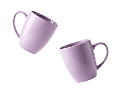 Stylish purple mugs in mockup design create vibrant and modern look perfect for any kitchen or dining setting png