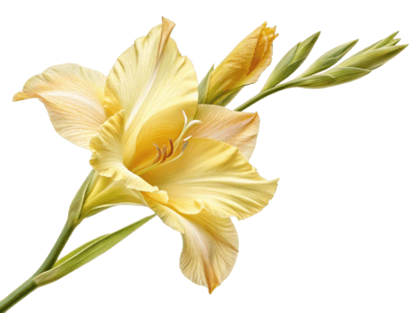 beautiful gladiolus flower in soft yellow hues showcases its delicate petals and elegant form, perfect for brightening any garden or arrangement png
