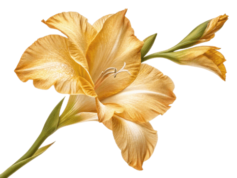 stunning gladiolus flower in vibrant golden hues showcases its delicate petals and elegant form, symbolizing beauty and grace png