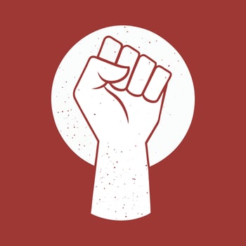 colorful fist held high in protest grunge vector