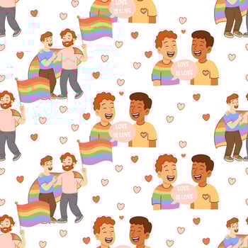Seamless pride pattern with LGBTQ couples rainbow flags vector