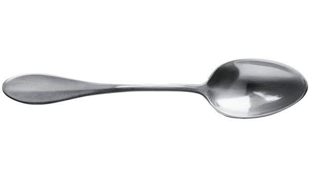stainless steel spoon top view with reflective surface on isolated background png