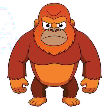Cartoon illustration of an angry orange gorilla standing posing for the camera vector