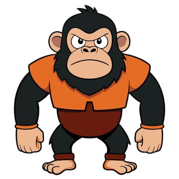 Cartoon gorilla with angry expression in orange outfit illustration vector