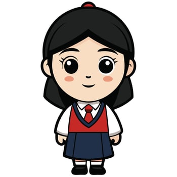 Cute cartoon schoolgirl illustration in uniform smiling and happy ready for school vector