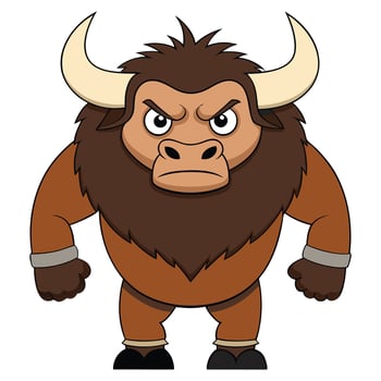 Cartoon style illustration of an angry brown bull with large horns vector