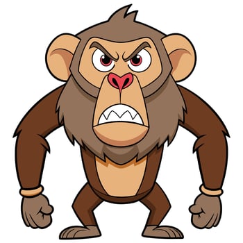 Angry cartoon monkey mascot illustration with furious expression and stance vector