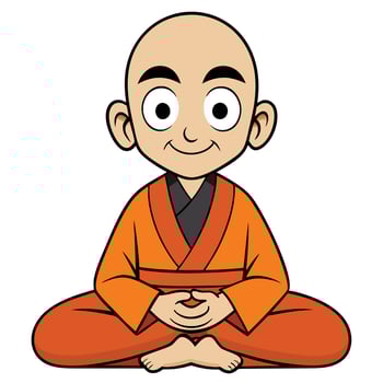 Cartoon buddhist monk meditating in lotus position spiritual enlightenment concept vector