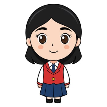 Cute cartoon schoolgirl character in uniform standing smiling isolated on white background vector
