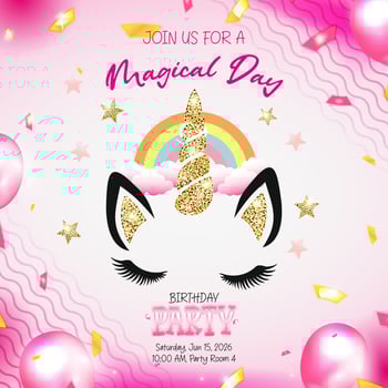 Colorful birthday party invitation featuring a unicorn theme vector