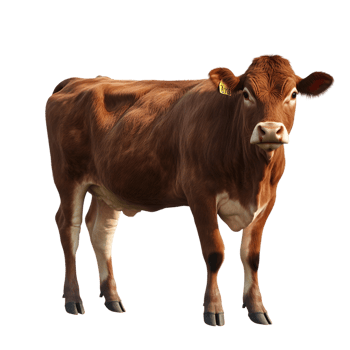 Goldberg Style Cow with Brown Fur Facing Forward on Transparent Background png