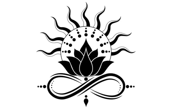Mystical Lotus flower with infinity symbol logo design. Floral magic celestial clipart of yoga, spa, beauty salon, cosmetics, relax, brand style, tattoo. Isolated on white background vector