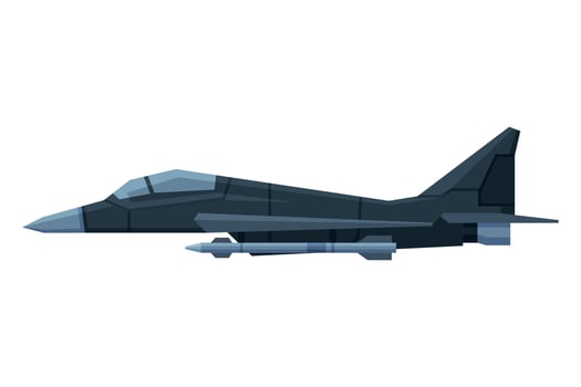 Military Black Aircraft Fighter, Modern Jet, Special Aviation Transport Flat Illustration vector
